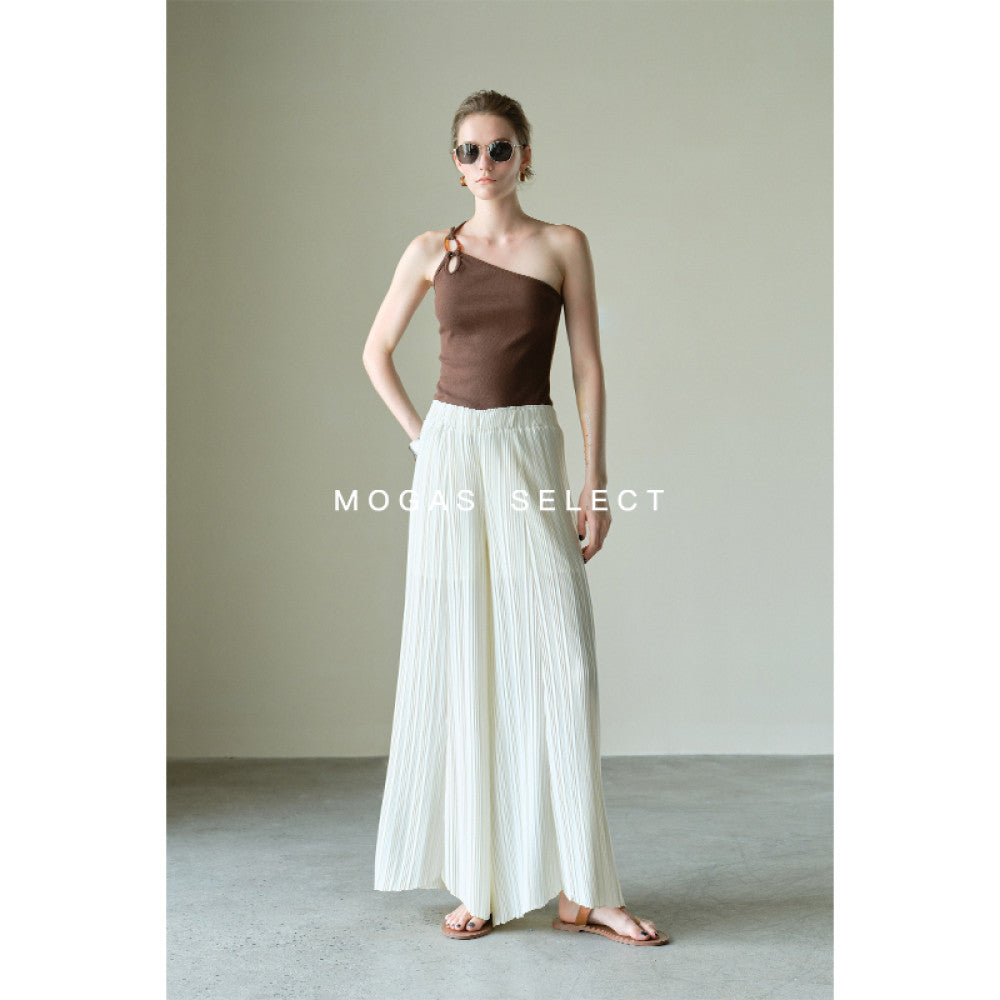 Mogas Dynamic Goddess Heavy Industry Miyake Style Shell Gloss Hundred Fold Twisted Sleeveless Top Wide Leg Pants Women s Summer image 20