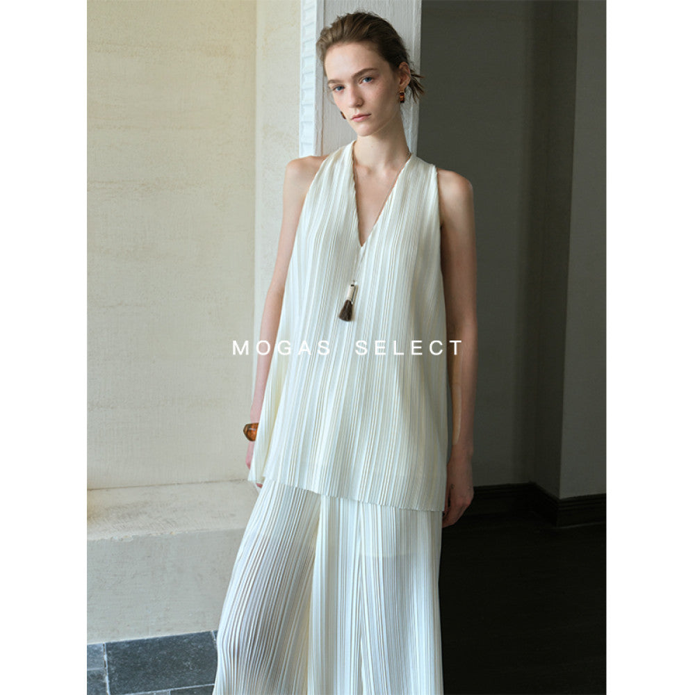 Mogas Dynamic Goddess Heavy Industry Miyake Style Shell Gloss Hundred Fold Twisted Sleeveless Top Wide Leg Pants Women s Summer image 33