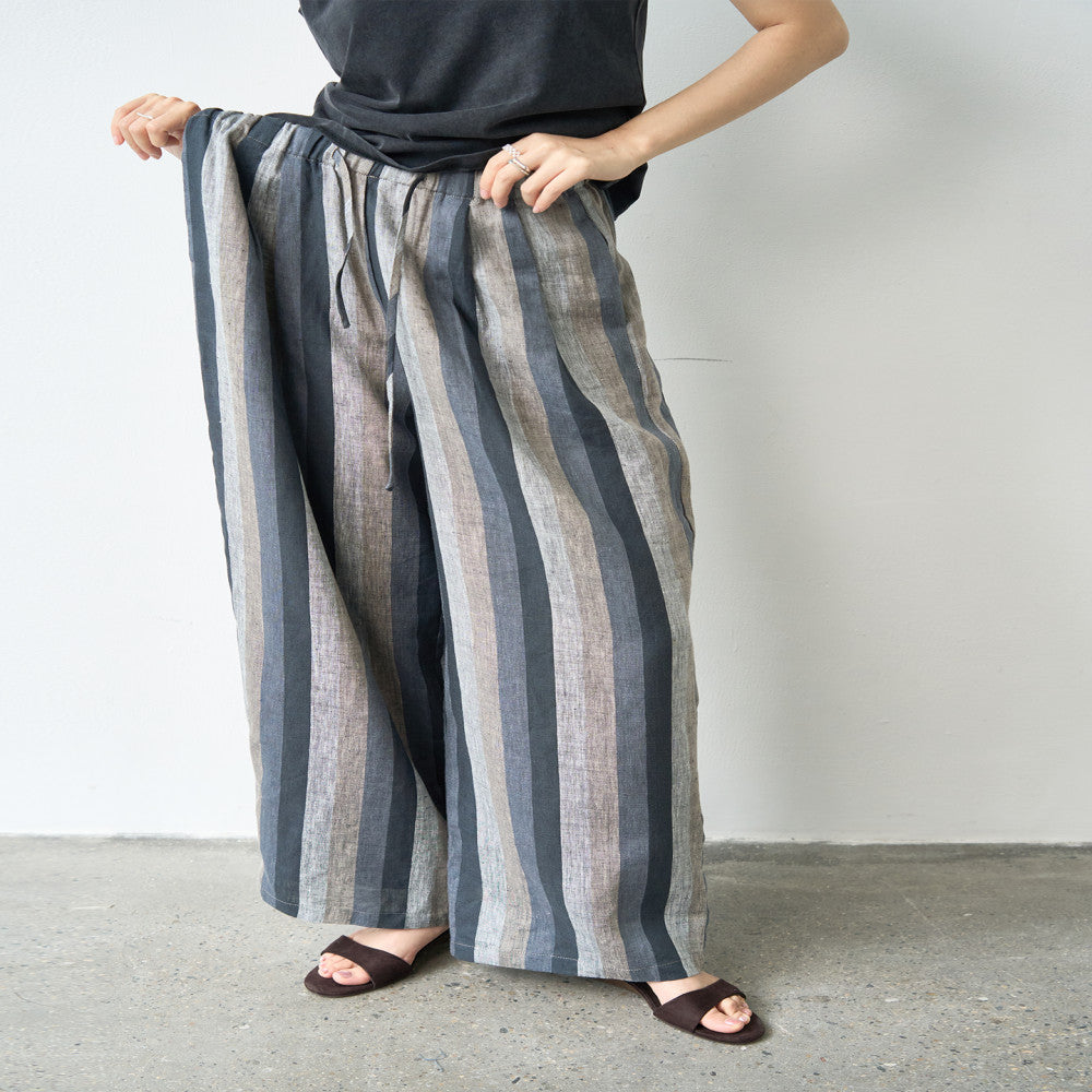 NOTHINGNOWHERE full linen yarn dyed retro striped elastic waisted casual pants image 5