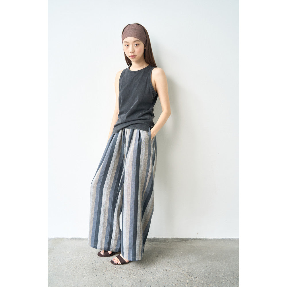 NOTHINGNOWHERE full linen yarn dyed retro striped elastic waisted casual pants image 11