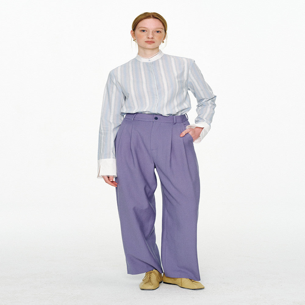 ItoshIroshI custom mulberry silk cotton blend dyed striped patchwork lace stand up collar fitted shirt image 1