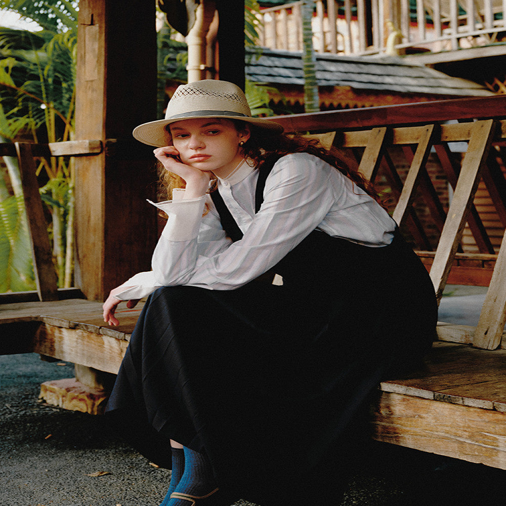 ItoshIroshI custom mulberry silk cotton blend dyed striped patchwork lace stand up collar fitted shirt image 5