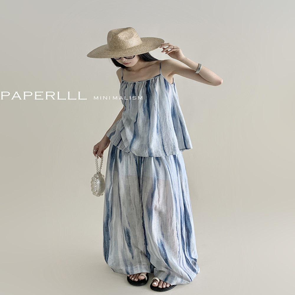 PAPERLLL South French Vacation Tencel Linen Blended Strap Top Hanging Wide Leg Pants Set for Women image 11