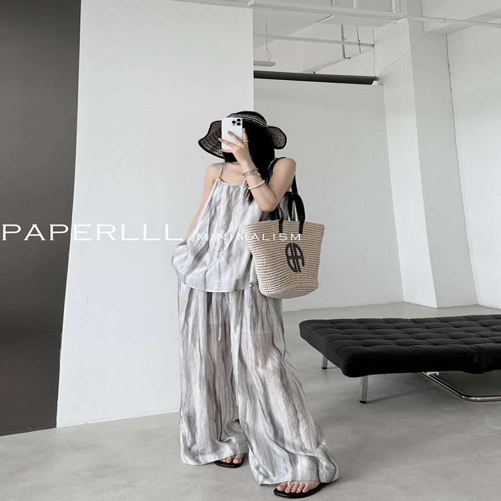 PAPERLLL South French Vacation Tencel Linen Blended Strap Top Hanging Wide Leg Pants Set for Women image 12