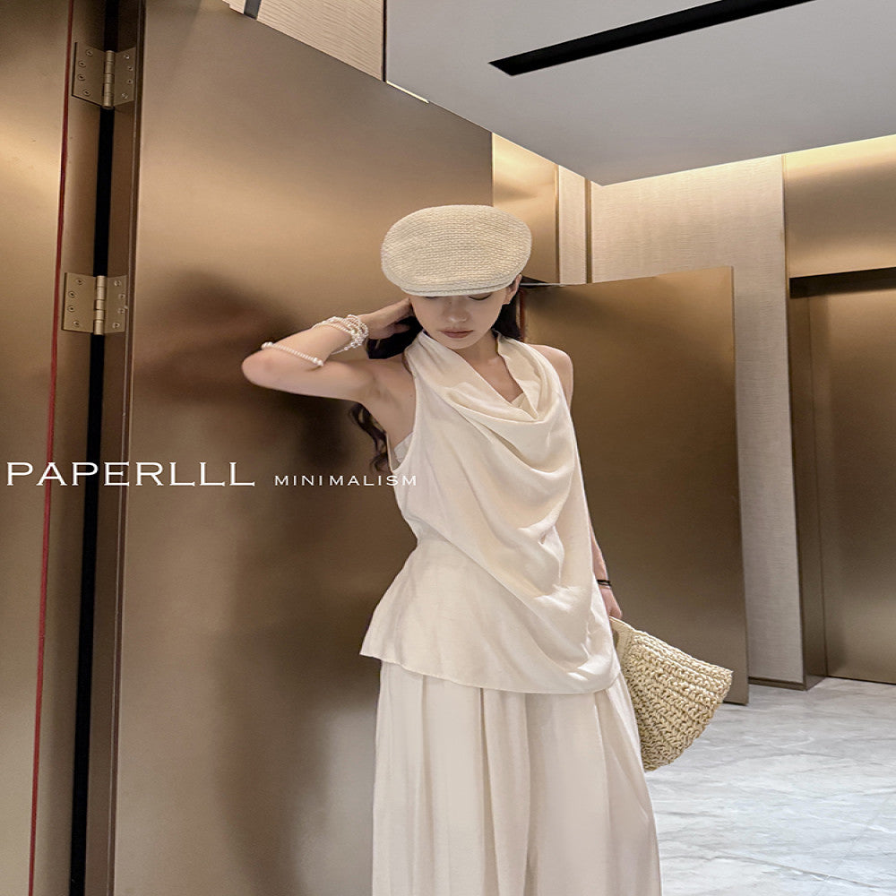 PAPERLLL shop owner s private server with a high end feel sleeveless strap vest high waisted pleated wide leg pants set for women image 4