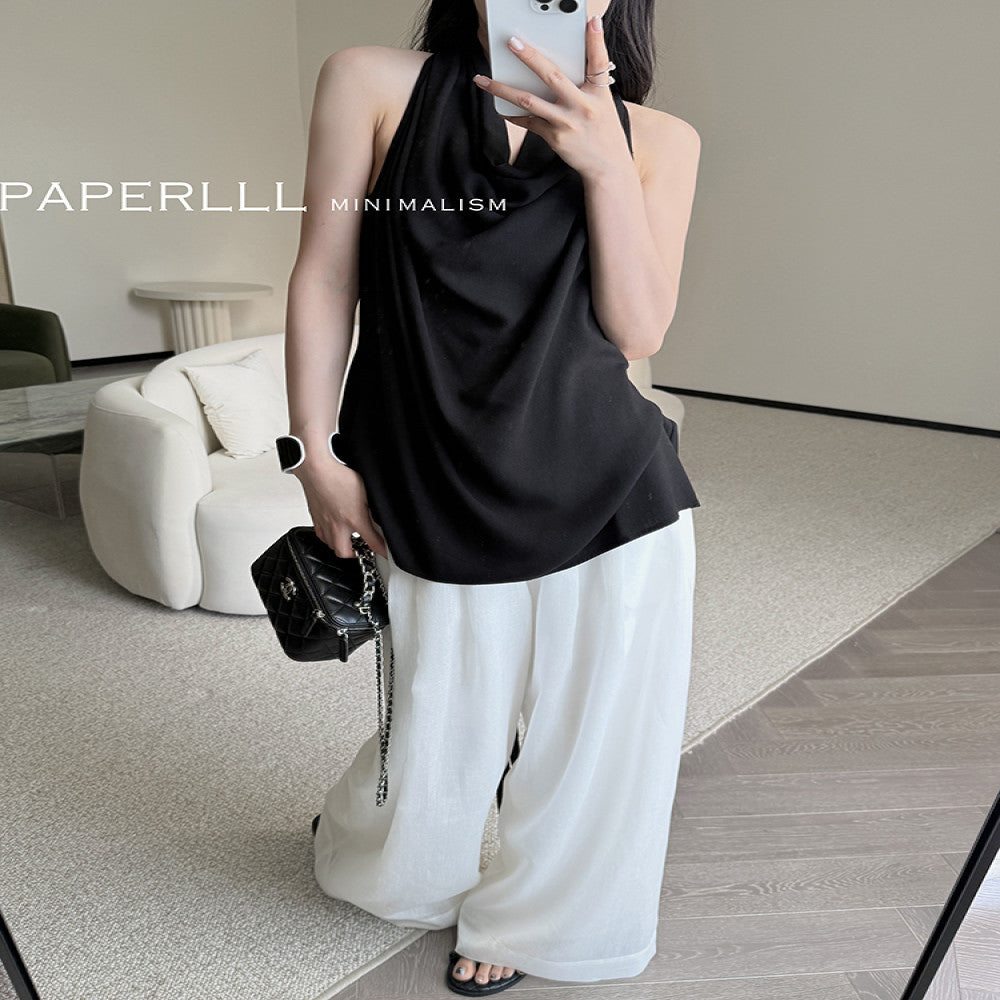 PAPERLLL shop owner s private server with a high end feel sleeveless strap vest high waisted pleated wide leg pants set for women image 10