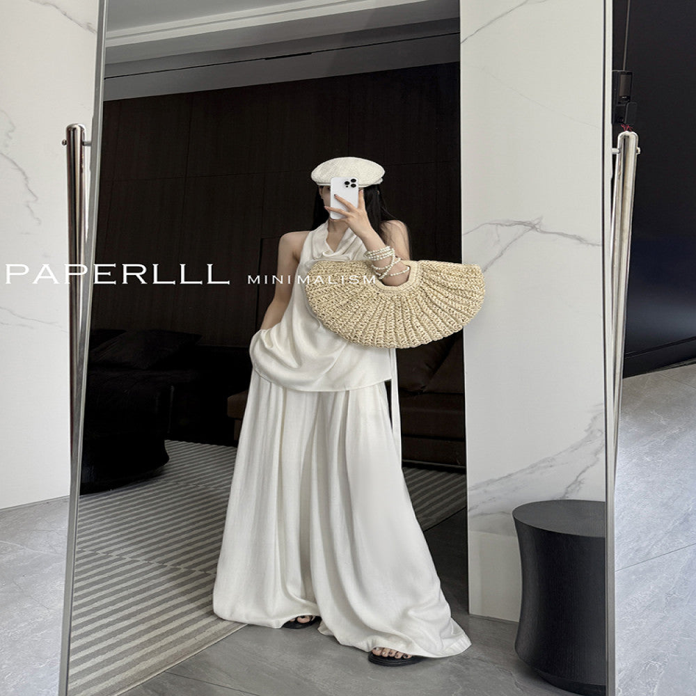PAPERLLL shop owner s private server with a high end feel sleeveless strap vest high waisted pleated wide leg pants set for women image 17
