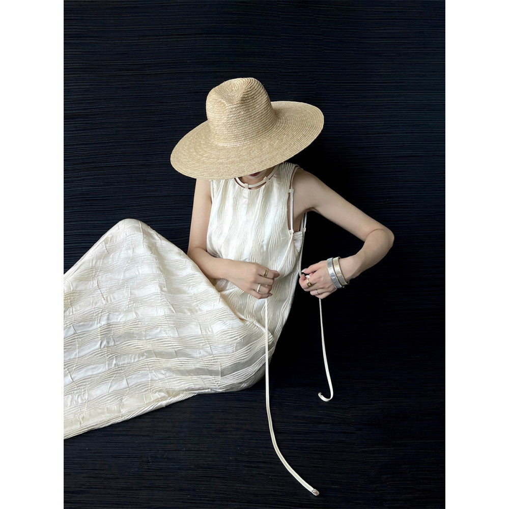 PAPERLLL Xinjian Mandu Weekend Style Wrinkled Sleeveless Dress Loose and Skinny A line Long Dress for Women image 1