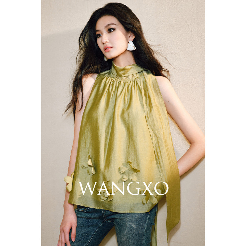 WANGXO Luxury brand high end Tencel acetate Heavy duty handmade nail flower French loose ribbon sleeveless top image 13