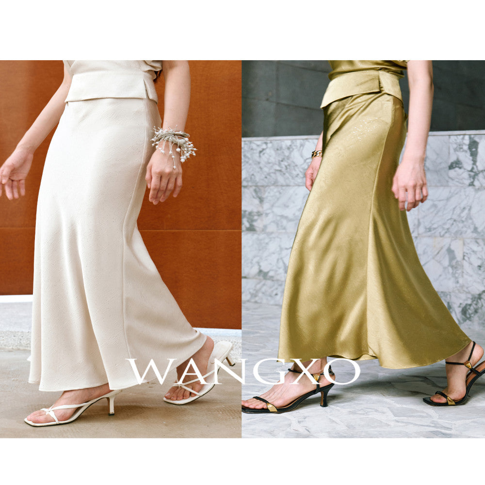 WANGXO Starry Silver Scratched Double sided Satin Quiet Luxury Style One Piece Neck Topu0026Slanted Fish Tail Skirt Set image 5