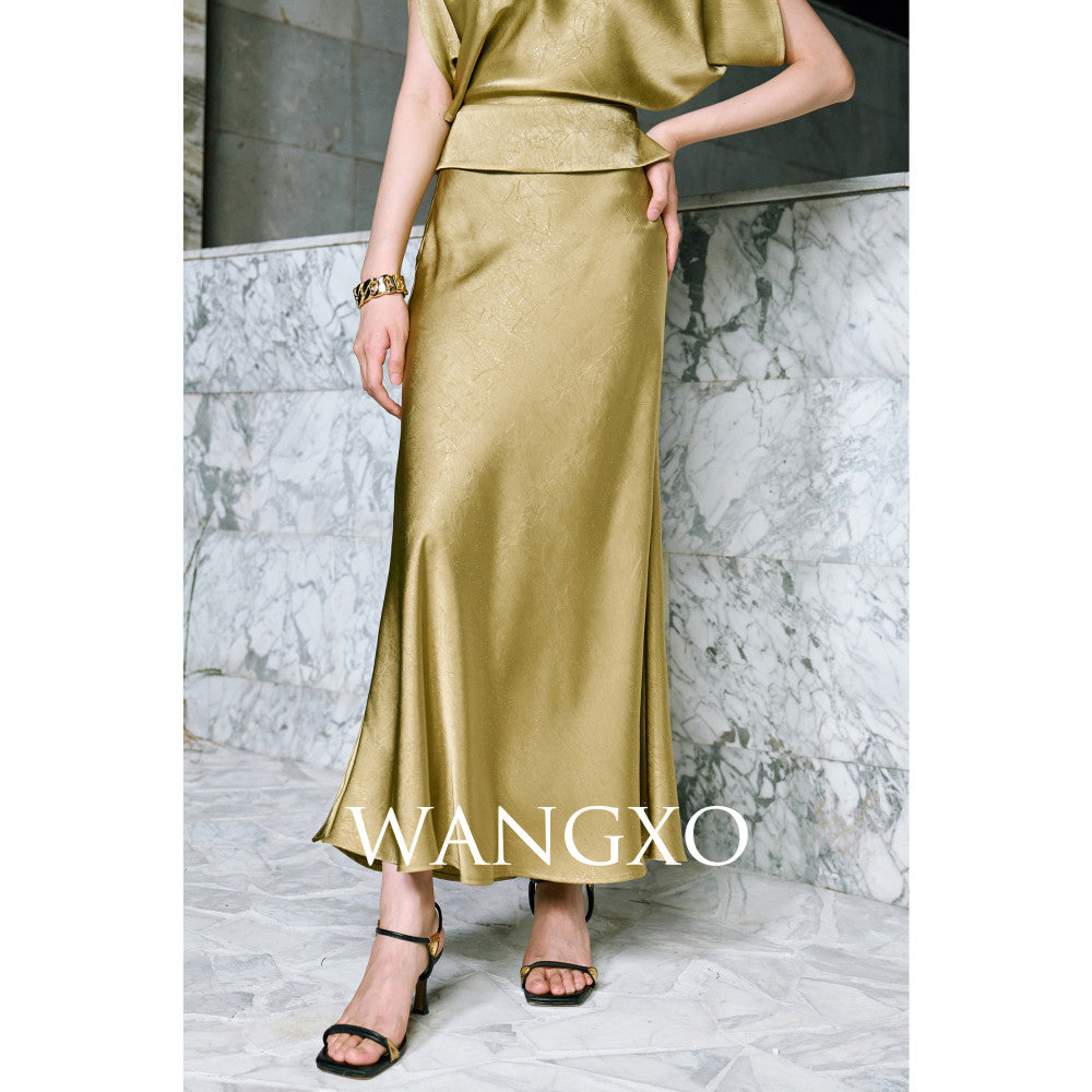 WANGXO Starry Silver Scratched Double sided Satin Quiet Luxury Style One Piece Neck Topu0026Slanted Fish Tail Skirt Set image 17