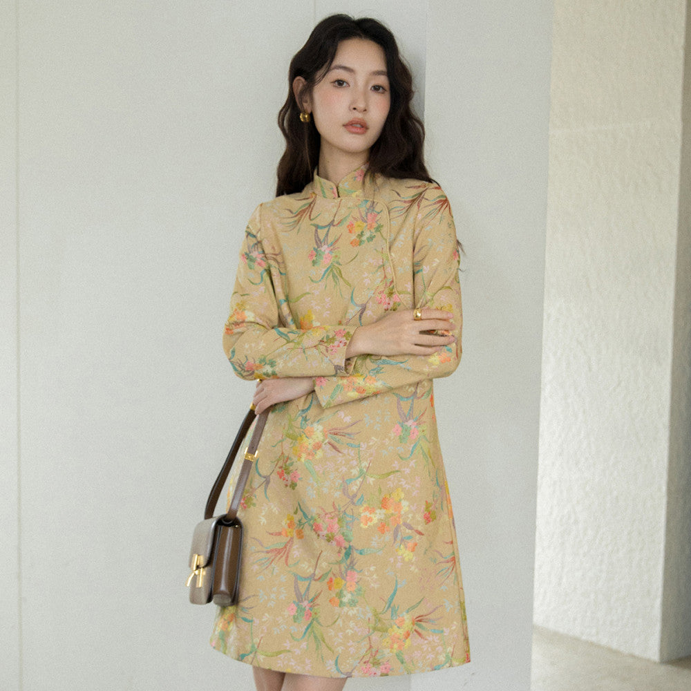 Sleeveless short style retro daily jacquard Hong Kong style qipao 2865 Chinese style heavy industry socialite light luxury dress image 41