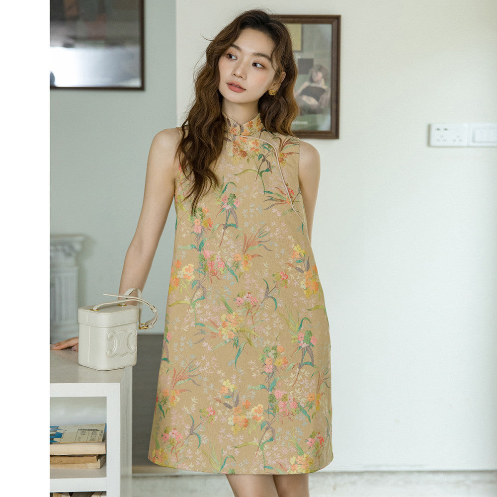 Sleeveless short style retro daily jacquard Hong Kong style qipao 2865 Chinese style heavy industry socialite light luxury dress image 52