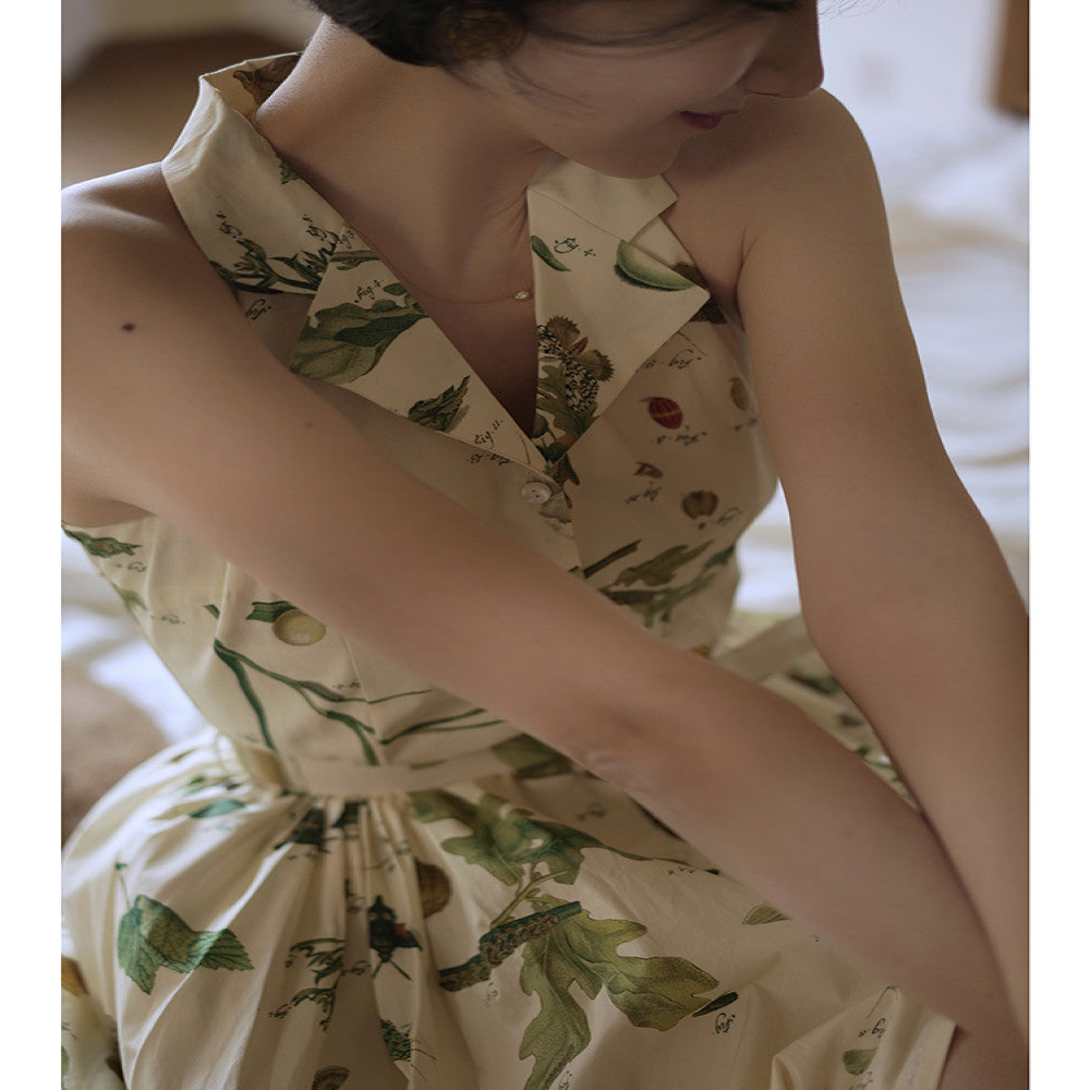 Ching s suit collar cut sleeves high waist cinched waist elegant floral dress retro and gentle Hepburn style big swing skirt image 4