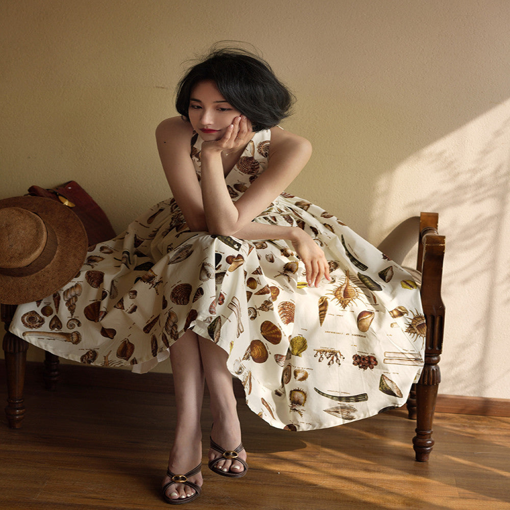 Ching s suit collar cut sleeves high waist cinched waist elegant floral dress retro and gentle Hepburn style big swing skirt image 0