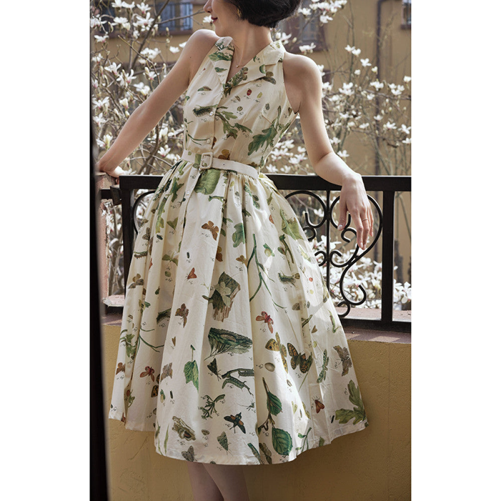 Ching s suit collar cut sleeves high waist cinched waist elegant floral dress retro and gentle Hepburn style big swing skirt image 24