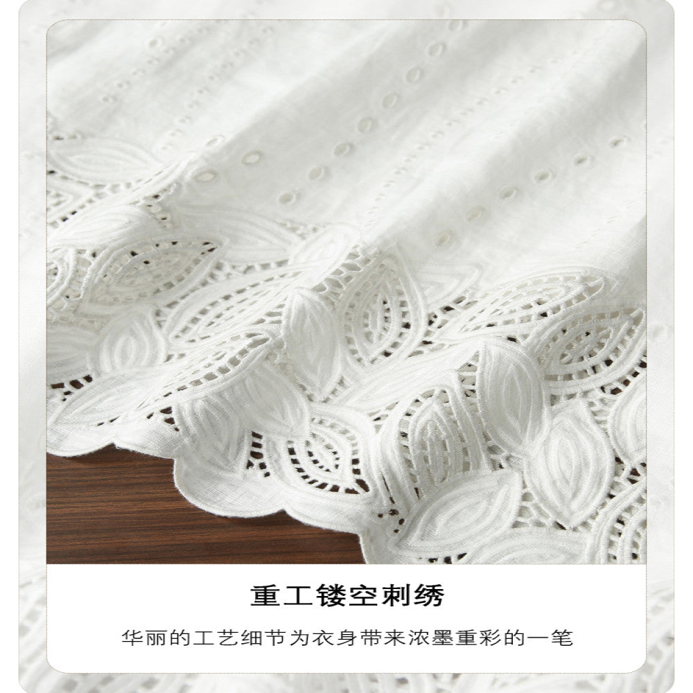 Fanfan s self made flash holiday heavy industry hollow embroidery linen straight tube A line vest looks slim sleeveless dress image 4