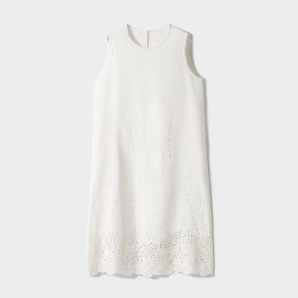 Fanfan s self made flash holiday heavy industry hollow embroidery linen straight tube A line vest looks slim sleeveless dress image 8