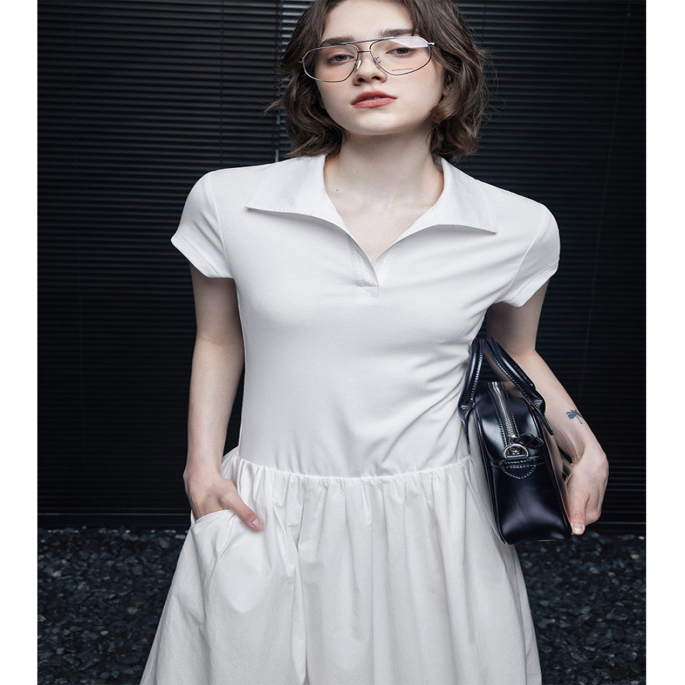 Moment white mid length dress for women in the summer of 2025 with a splicing design that is niche luxurious and high end image 3