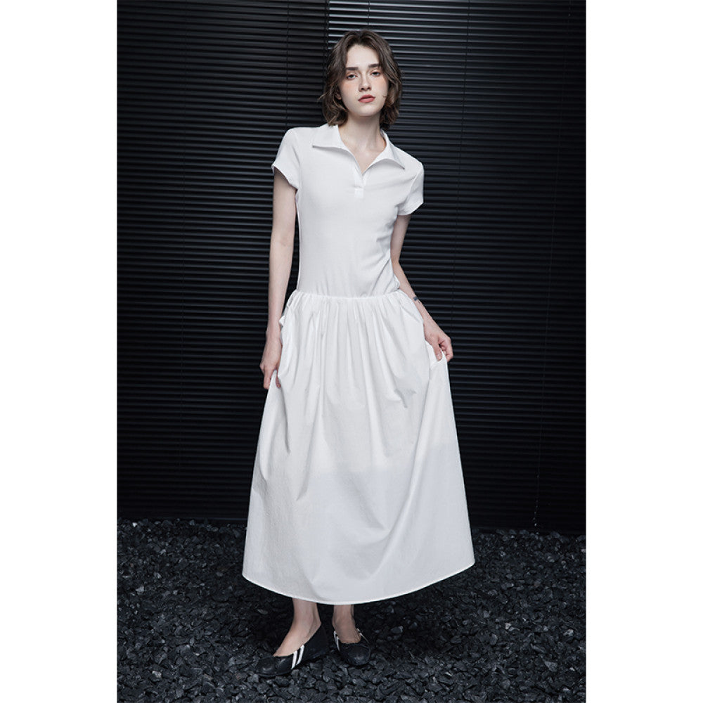Moment white mid length dress for women in the summer of 2025 with a splicing design that is niche luxurious and high end image 8
