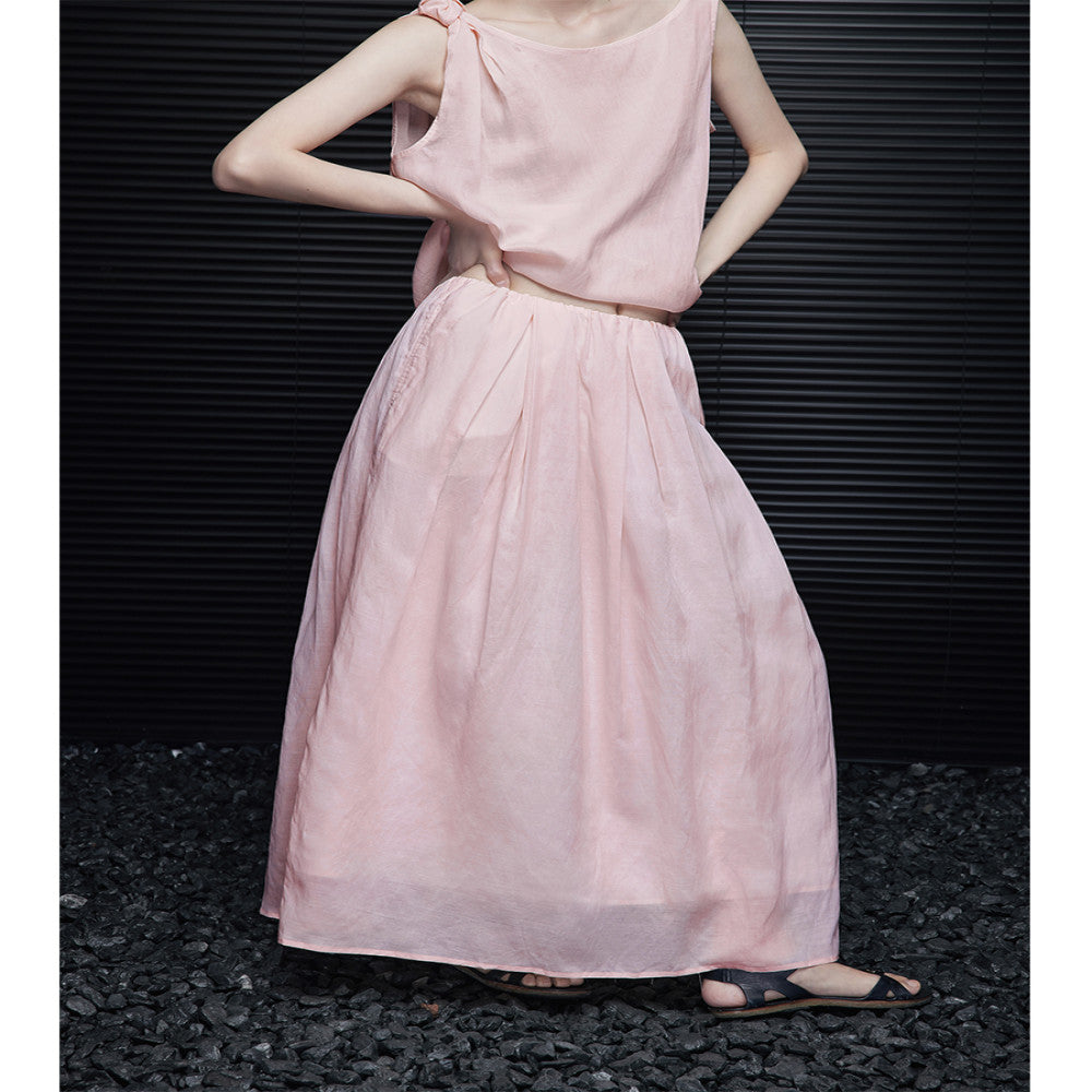 Moment Pink Medium length Linen Half length Skirt for Women 2025 Summer New Collection Light Luxury High End Unique Pendant image 1