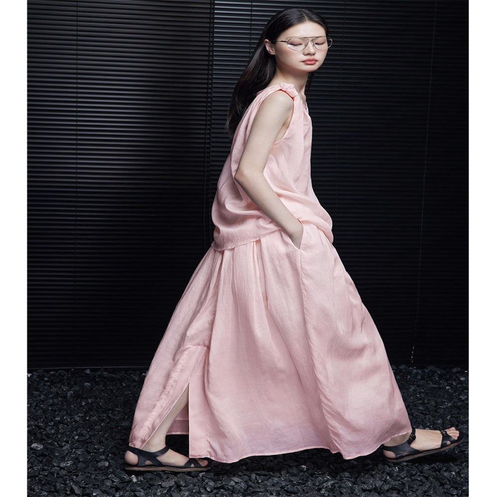 Moment Pink Medium length Linen Half length Skirt for Women 2025 Summer New Collection Light Luxury High End Unique Pendant image 4