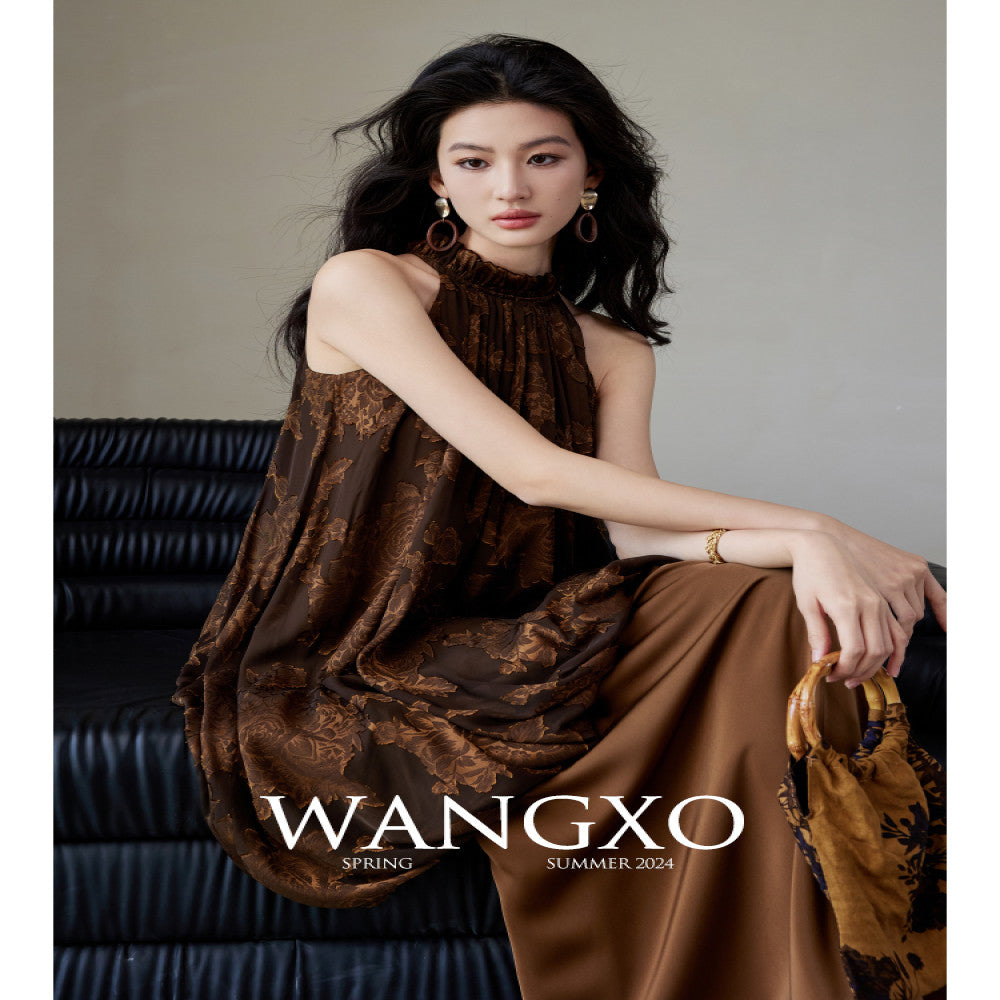 WANGXO Customized Qiaoqi Cut Flower Splicing Glossy Wall Satin Shoulder Trimming Neck Strap New Chinese Style Dress image 1