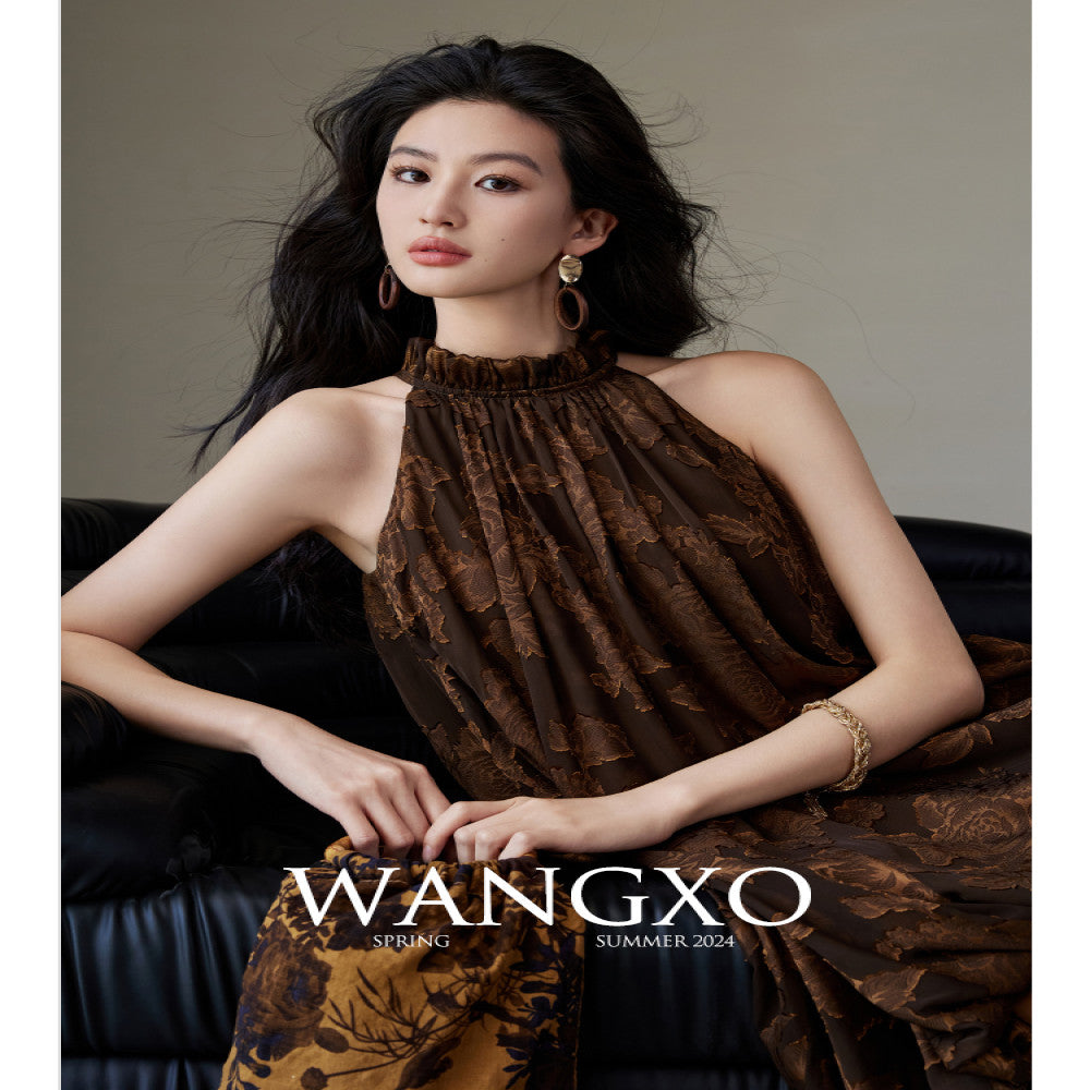 WANGXO Customized Qiaoqi Cut Flower Splicing Glossy Wall Satin Shoulder Trimming Neck Strap New Chinese Style Dress image 3