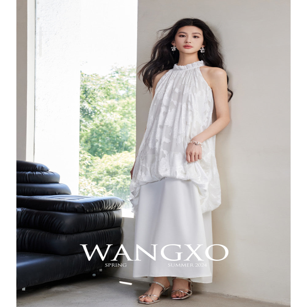 WANGXO Customized Qiaoqi Cut Flower Splicing Glossy Wall Satin Shoulder Trimming Neck Strap New Chinese Style Dress image 4