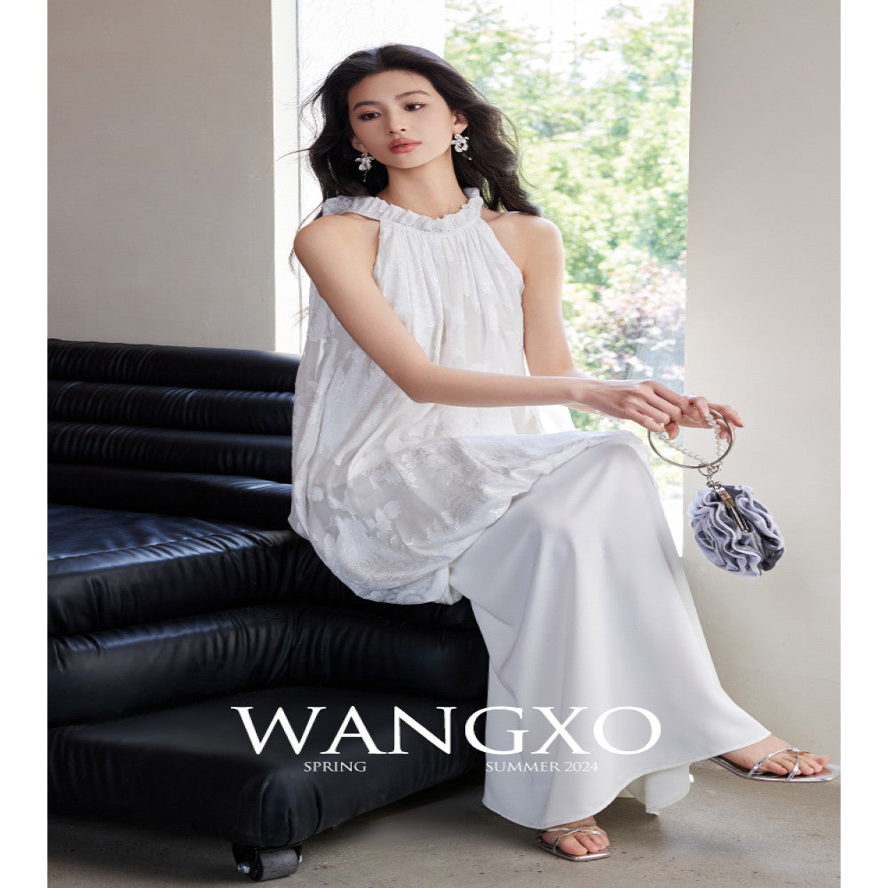 WANGXO Customized Qiaoqi Cut Flower Splicing Glossy Wall Satin Shoulder Trimming Neck Strap New Chinese Style Dress image 5
