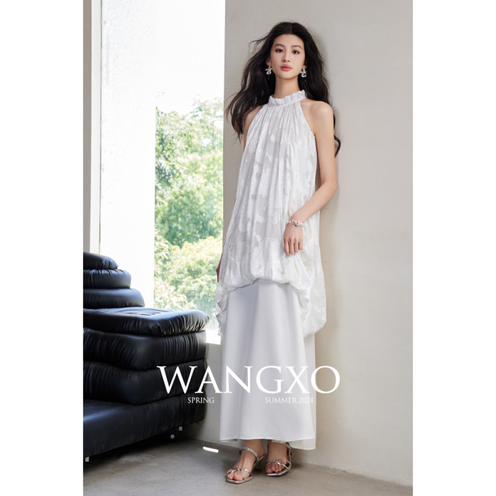 WANGXO Customized Qiaoqi Cut Flower Splicing Glossy Wall Satin Shoulder Trimming Neck Strap New Chinese Style Dress image 15