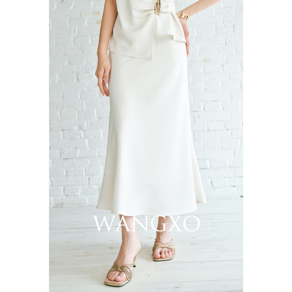 WANGXO High density satin pearl luster Metal leaf decoration deconstructive cutting hanging neck topu0026wide leg pants image 39