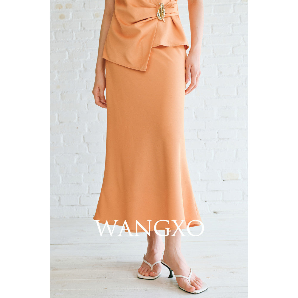 WANGXO High density satin pearl luster Metal leaf decoration deconstructive cutting hanging neck topu0026wide leg pants image 44