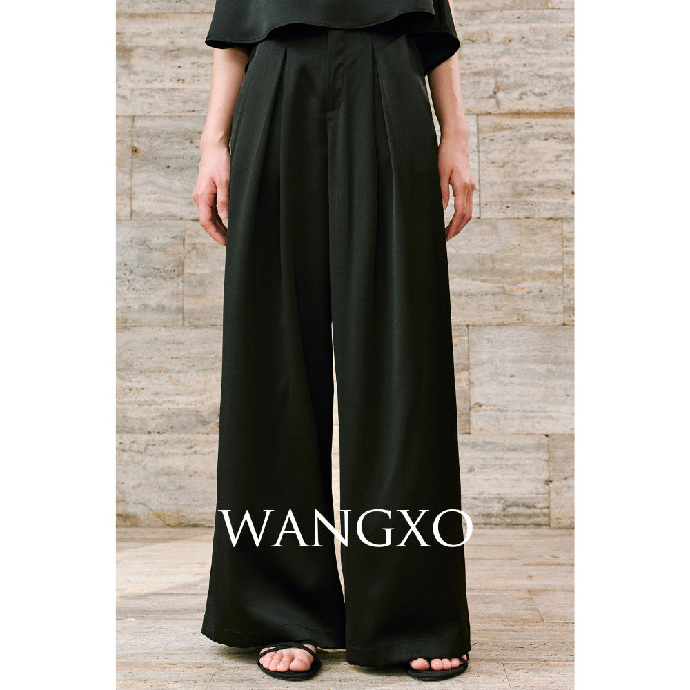 WANGXO High density twill satin with a silky feel A piece sleeveless top u0026slimming pleated wide leg pants image 37