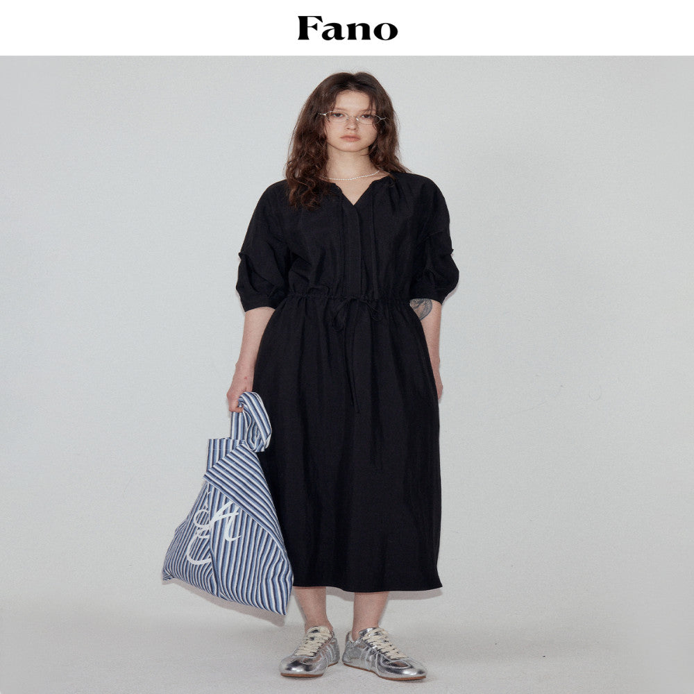Fano Design Style Pinch Fold Sleeve V neck Strap Dress for Women 05 Spring Summer Cool Long Skirt image 3