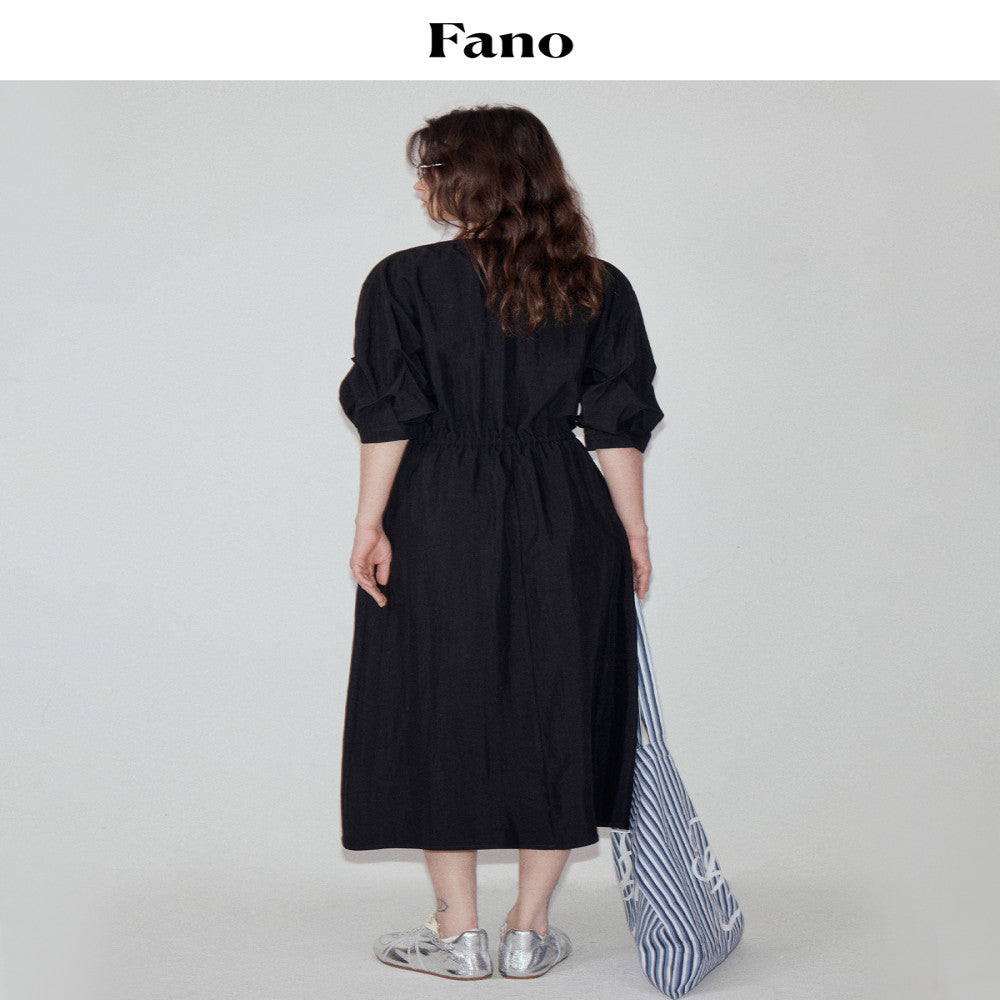 Fano Design Style Pinch Fold Sleeve V neck Strap Dress for Women 05 Spring Summer Cool Long Skirt image 4
