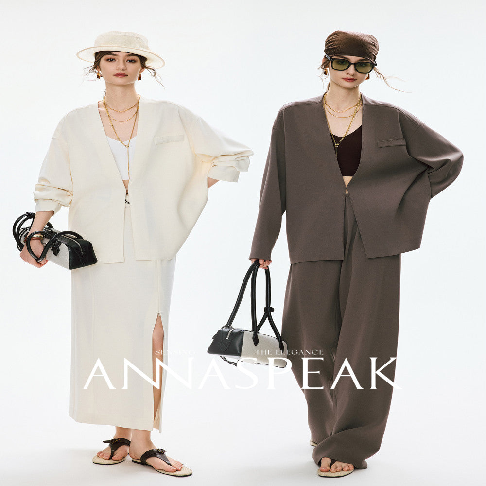 In stock ANNASPEAK old money wind amber flowing light Eastman acetate Ji simple collarless suit jacket pants image 0