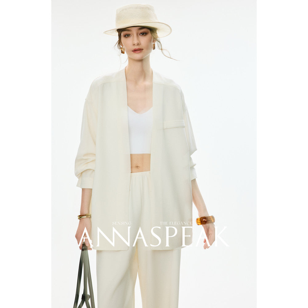 In stock ANNASPEAK old money wind amber flowing light Eastman acetate Ji simple collarless suit jacket pants image 44
