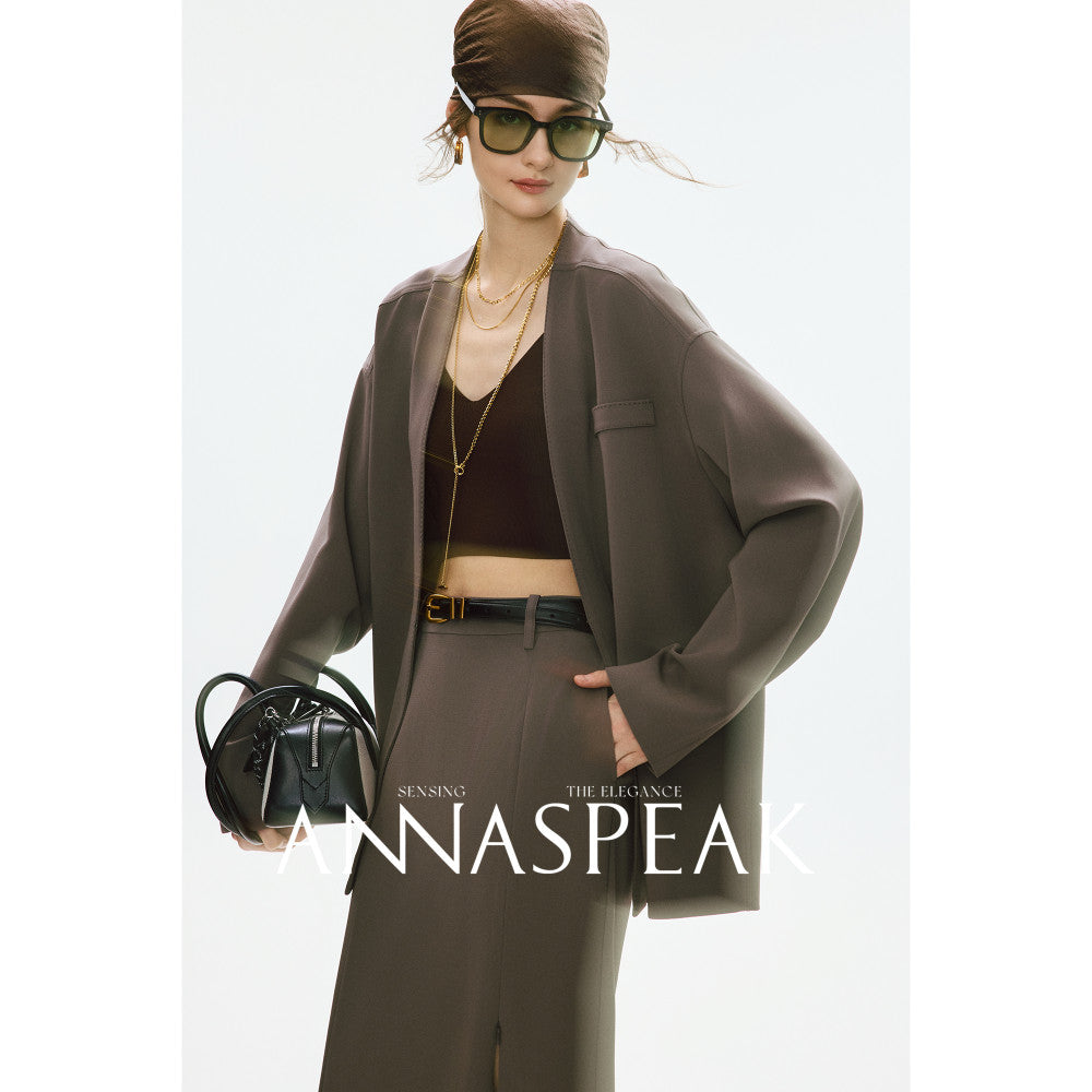 In stock ANNASPEAK old money wind amber flowing light Eastman acetate Ji simple collarless suit jacket pants image 99