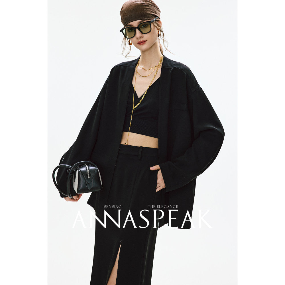 In stock ANNASPEAK old money wind amber flowing light Eastman acetate Ji simple collarless suit jacket pants image 146