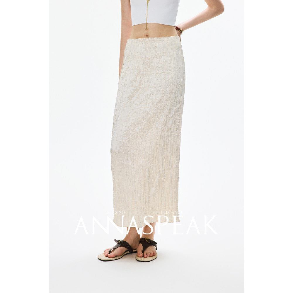 In stock ANNASPEAK Miyake Style Eastman Acetate Waterfall Fold Half Skirt Dress Slimming Four Piece Set image 173