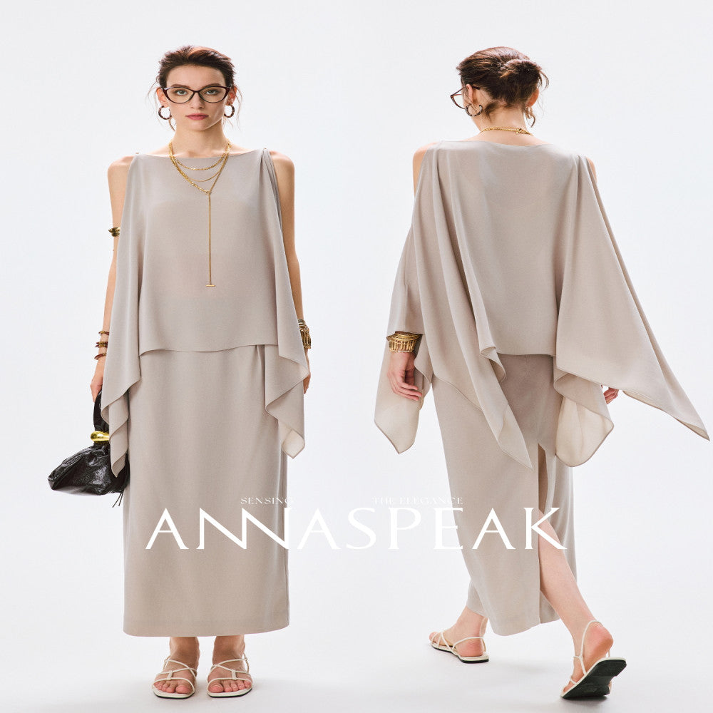 In stock ANNASPEAK versatile outfit cool feeling Eastman acetate minimalist ROW style shawl top half skirt for women image 72