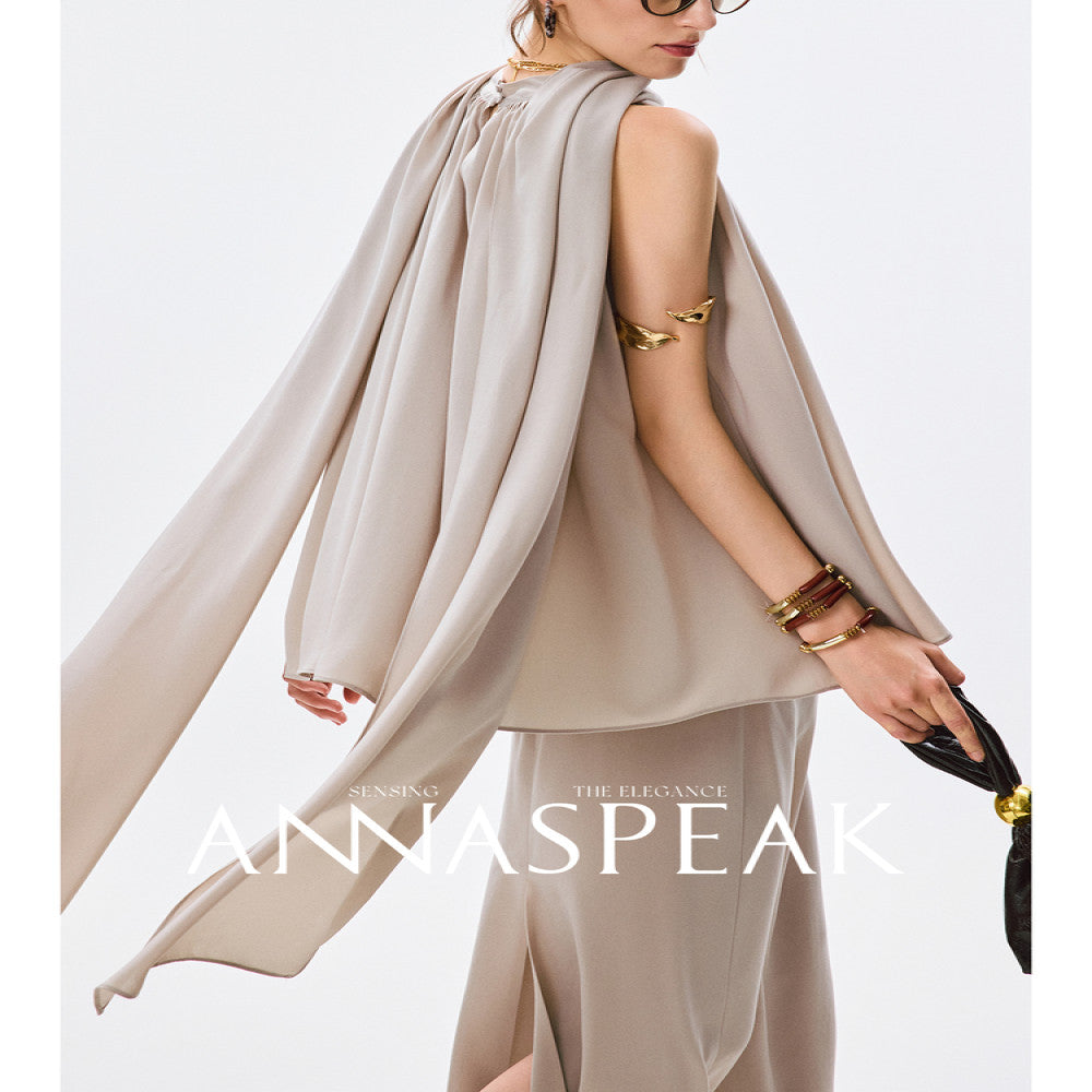 In stock ANNASPEAK versatile outfit cool feeling Eastman acetate minimalist ROW style shawl top half skirt for women image 0