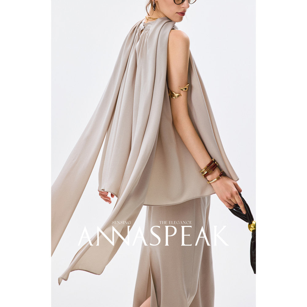 In stock ANNASPEAK versatile outfit cool feeling Eastman acetate minimalist ROW style shawl top half skirt for women image 186