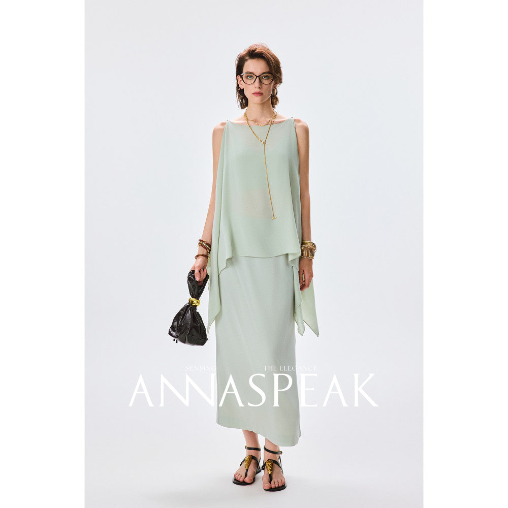 In stock ANNASPEAK versatile outfit cool feeling Eastman acetate minimalist ROW style shawl top half skirt for women image 10