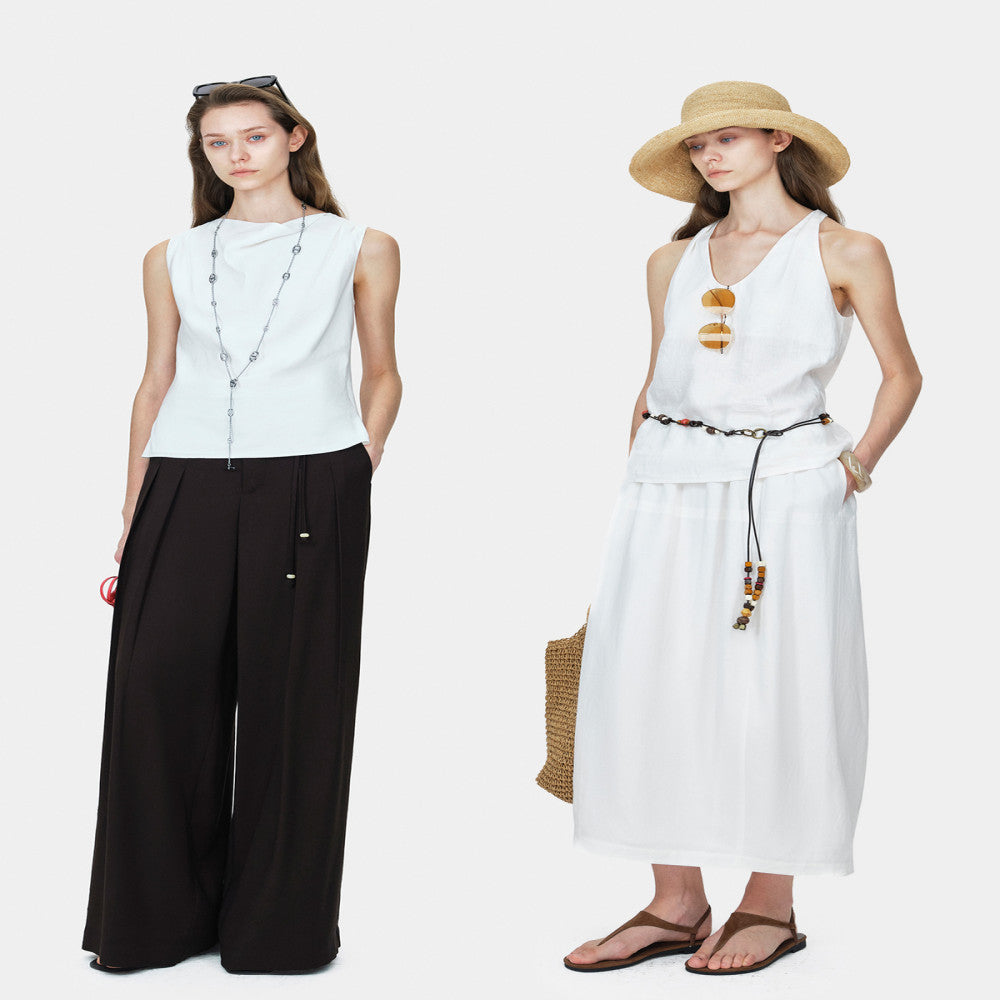 Marllen Breeze Narrative Vacation Elegant Style Pendant Swinging Neck Tank Top Flower Bud Half Skirt Set for Women Summer image 2