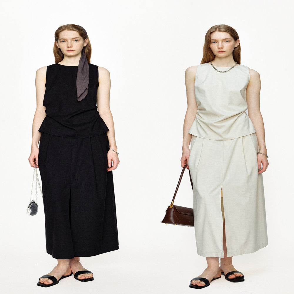 Marllen Fireworks Twilight Commuting Bamboo Knot Drawn Waist Half Skirt Set Elegant and Proper Skirt Summer image 2