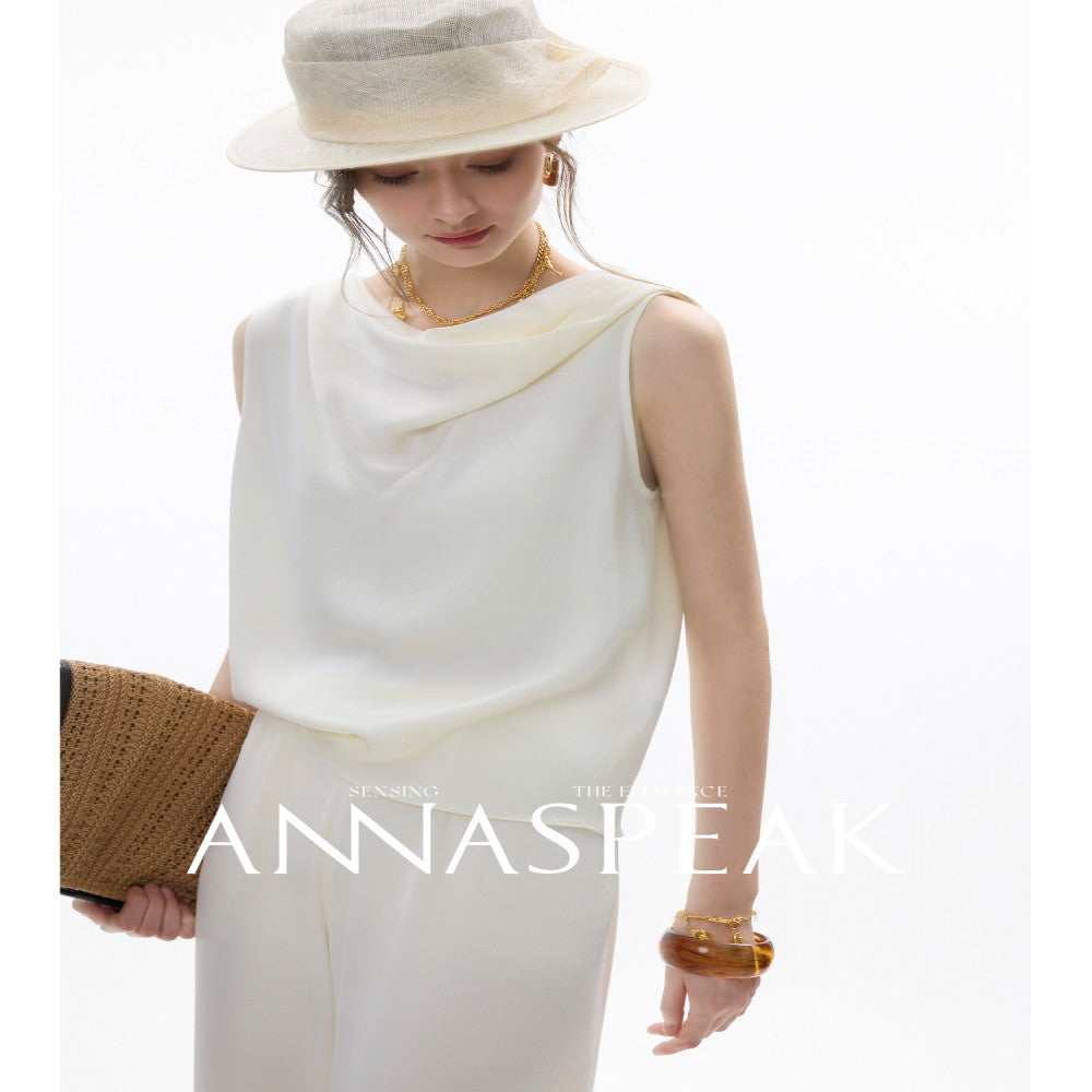 In stock ANNASPEAK front and back two in one acetate hanging collar sleeveless top wide leg air pants set image 1