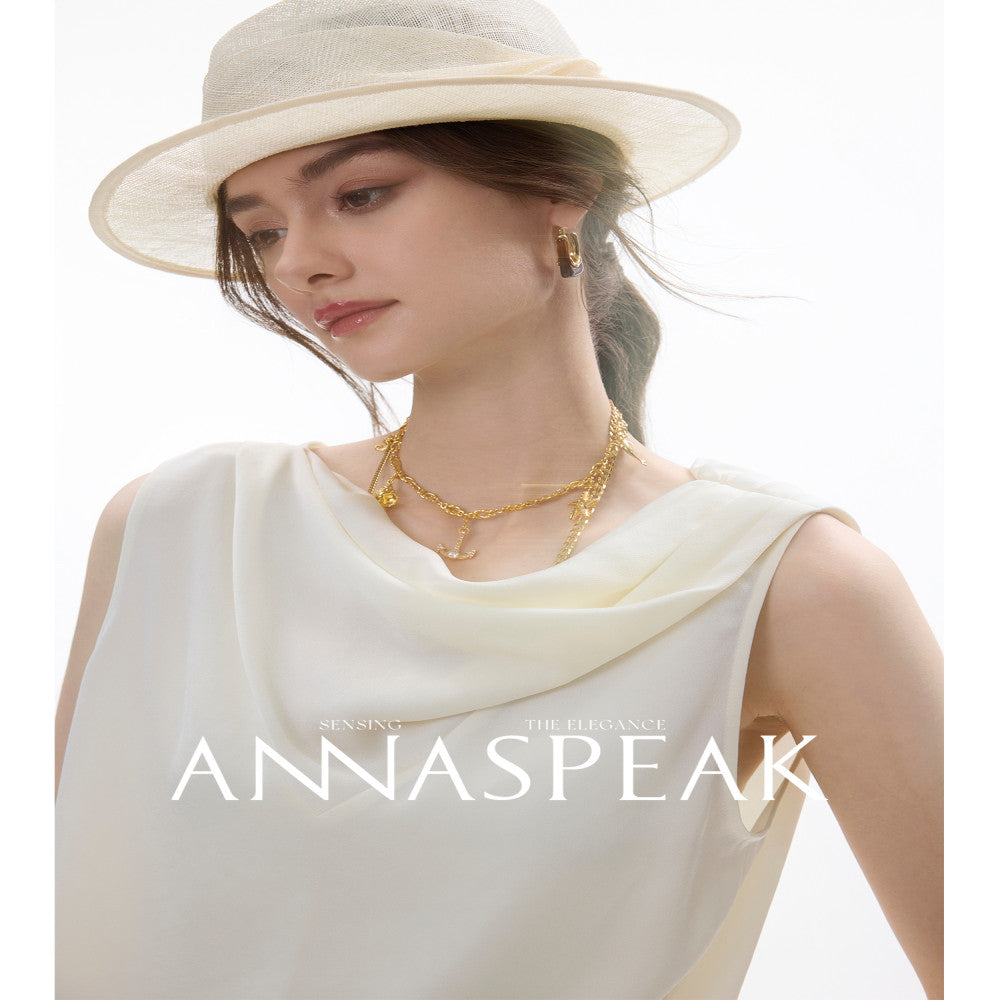 In stock ANNASPEAK front and back two in one acetate hanging collar sleeveless top wide leg air pants set image 5