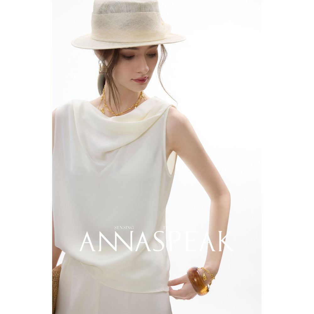 In stock ANNASPEAK front and back two in one acetate hanging collar sleeveless top wide leg air pants set image 63
